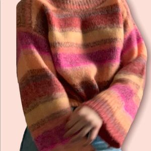 Pink and orange striped cashmere sweater